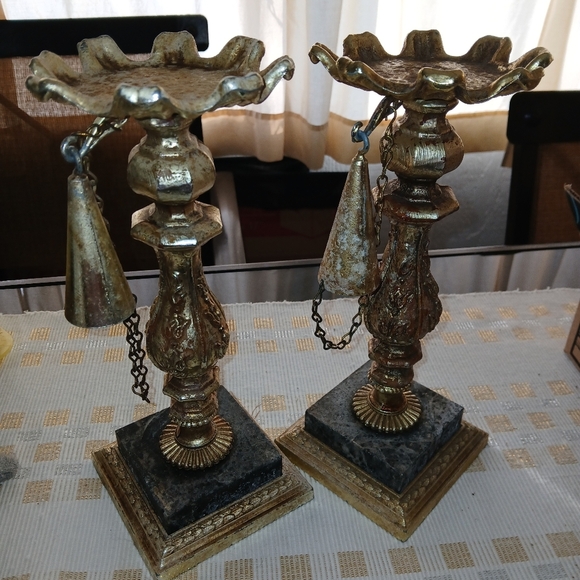 Dilly MFG Co Vintage gilded metal and marble pillar candleholders vintage - Picture 2 of 8